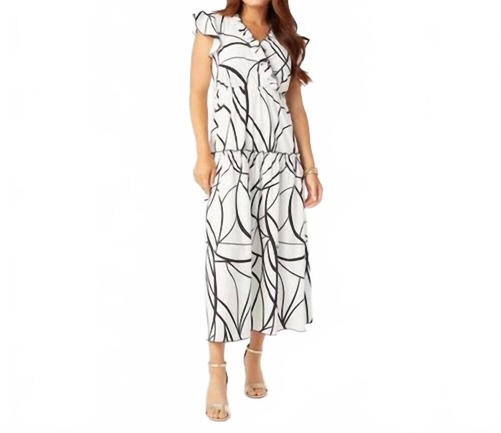 NEW COCO + CARMEN finley cap sleeve ruffle tiered midi dress in white black